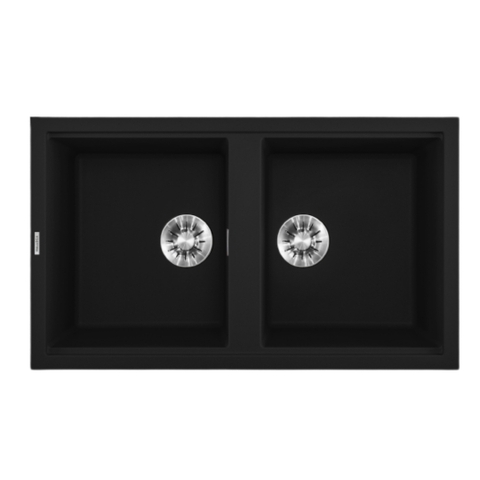 Chậu rửa đá MALLOCA BLACK K-45086 2 ngăn Granite Nano màu đen - Hàng chính hãng