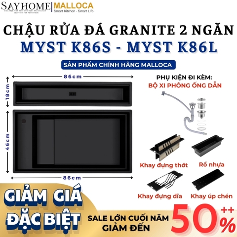 Chậu rửa đá MALLOCA MYST K86S - MYST K86L 2 ngăn - Hàng chính hãng