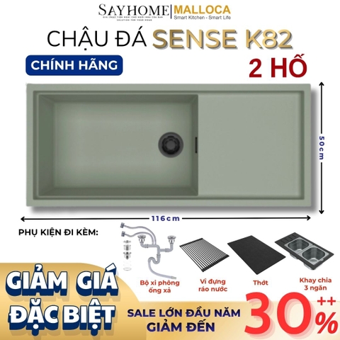 Chậu rửa chén bát đá Granite 1 hố MALLOCA Sense K82 1m16 - Chính hãng