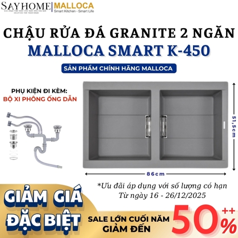 Chậu rửa đá MALLOCA SMART K-450 2 ngăn - Hàng chính hãng