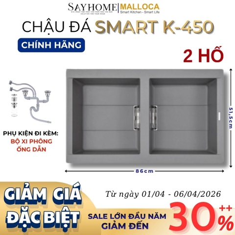 Chậu rửa chén bát đá Granite 2 hố MALLOCA SMART K-450 - Chính hãng