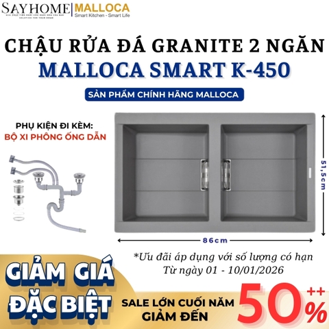 Chậu rửa đá MALLOCA SMART K-450 2 ngăn - Hàng chính hãng