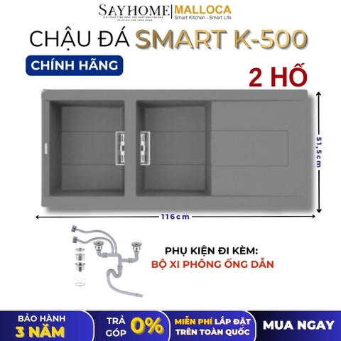 Chậu rửa chén bát đá Granite 2 hố MALLOCA SMART K-500 - Chính hãng