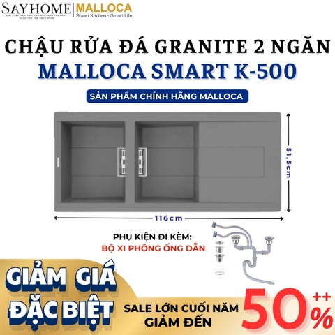 Chậu rửa đá MALLOCA SMART K-500 2 ngăn - Hàng chính hãng