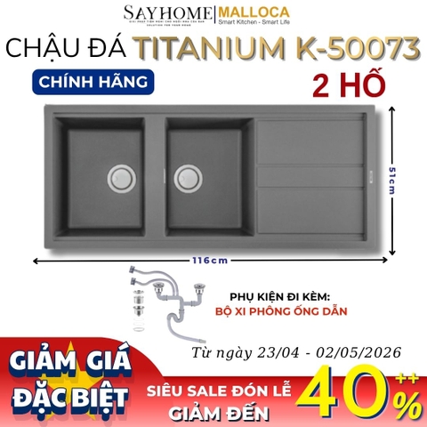 Chậu rửa chén bát đá Granite 2 hố MALLOCA TITANIUM K-50073 - Chính hãng