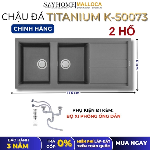 Chậu rửa chén bát đá Granite 2 hố MALLOCA TITANIUM K-50073 - Chính hãng