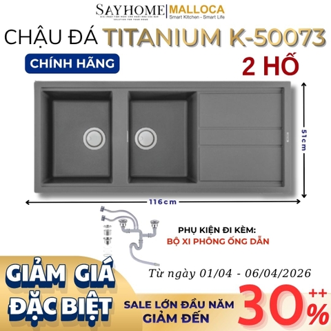 Chậu rửa chén bát đá Granite 2 hố MALLOCA TITANIUM K-50073 - Chính hãng