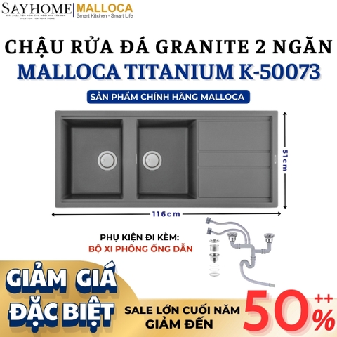 Chậu rửa đá MALLOCA TITANIUM K-50073 2 ngăn - Hàng chính hãng