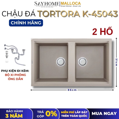 Chậu rửa chén bát đá Granite 2 hố MALLOCA TORTORA K-45043 - Chính hãng
