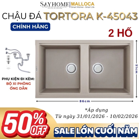 Chậu rửa chén bát đá Granite 2 hố MALLOCA TORTORA K-45043 - Chính hãng