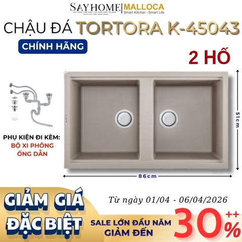 Chậu rửa chén bát đá Granite 2 hố MALLOCA TORTORA K-45043 - Chính hãng