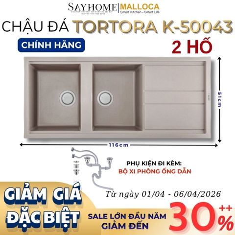 Chậu rửa chén bát đá Granite 2 hố MALLOCA TORTORA K-50043 - Chính hãng