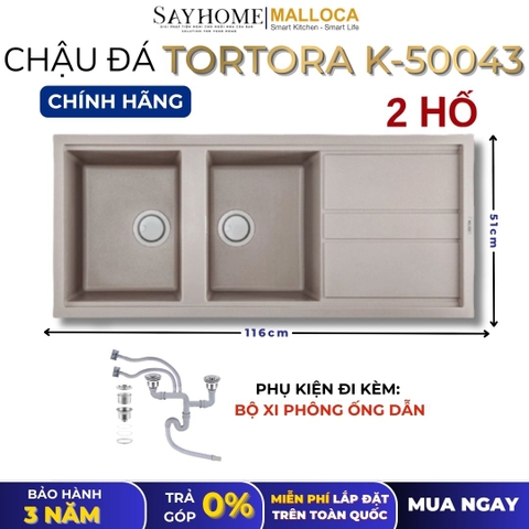 Chậu rửa chén bát đá Granite 2 hố MALLOCA TORTORA K-50043 - Chính hãng