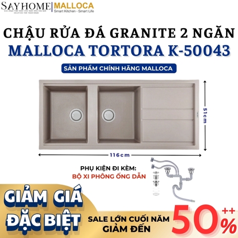 Chậu rửa đá MALLOCA TORTORA K-50043 2 ngăn - Hàng chính hãng