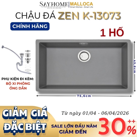 Chậu rửa chén bát đá Granite 1 hố MALLOCA ZEN K-13073 75cm - Chính hãng