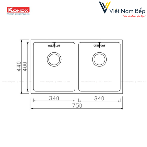 Chậu rửa bát Undermount Sink Cube 7544DU - Chính hãng KONOX