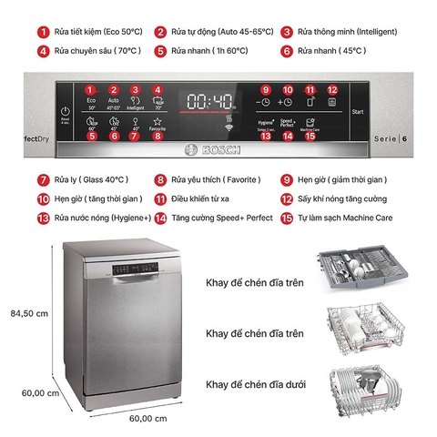 Máy Rửa Bát Độc Lập serie 6 Bosch SMS6ZCI00P - Hàng Chính Hãng