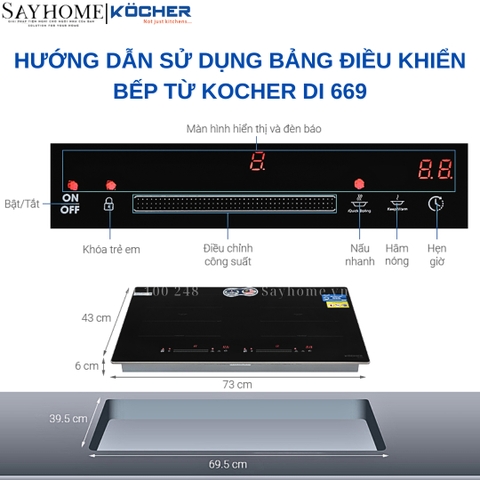 Bếp từ đôi Kocher DI 669  -  Bảo hành 3 năm