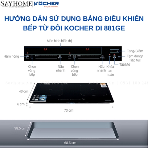 Bếp từ đôi Kocher DI 881GE - Bảo hành 3 năm