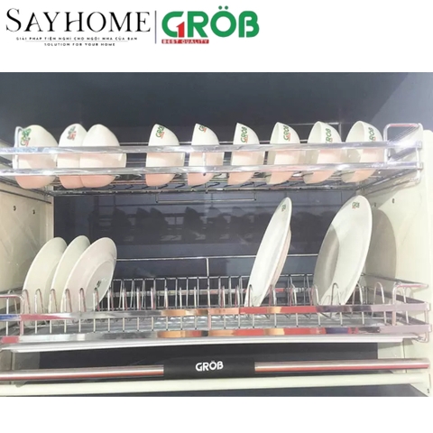 Giá chén bát nâng hạ GROB G-160/170/180/190 inox mạ Crom, nan dẹt - Hàng chính hãng GROB