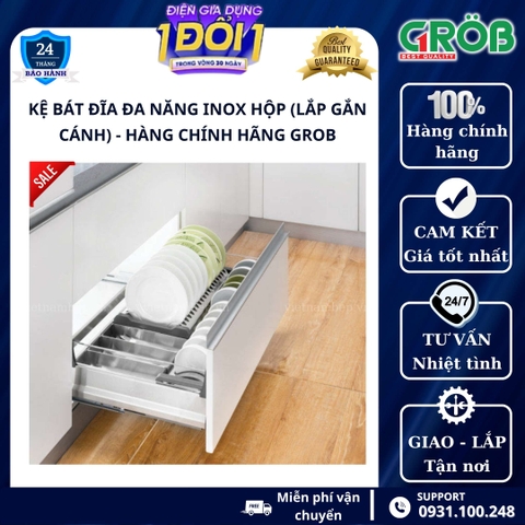 Kệ chén dĩa inox hộp gắn cánh GROB