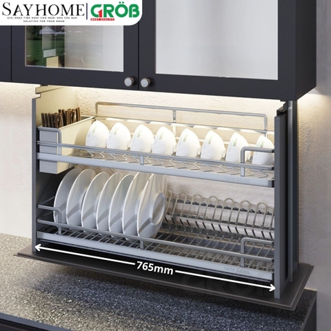 Giá bát nâng hạ GROB C1E.70/80/90 cảm ứng điện lên xuống inox SUS304, nan Oval - Hàng chính hãng GROB