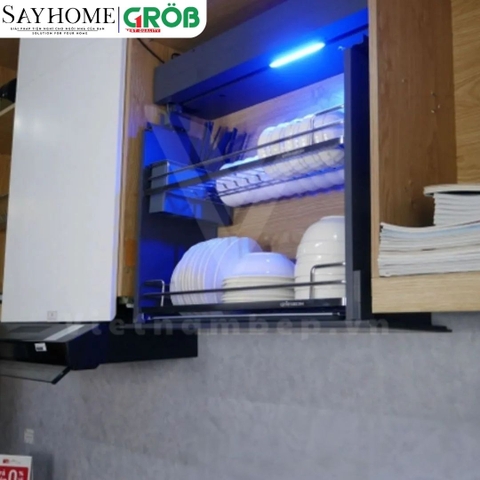 Giá bát nâng hạ GROB C1E.70/80/90 cảm ứng điện lên xuống inox SUS304, nan Oval - Hàng chính hãng GROB