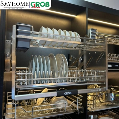 Giá bát nâng hạ GROB GO304-170NEW/180NEW/190NEW inox 304 nan Oval - Hàng chính hãng GROB