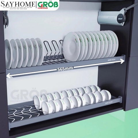 Giá chén bát cố định GROB GO304-H160/H170/H180/H190 inox 304, nan Oval - Hàng chính hãng Grob