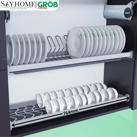 Giá chén bát cố định GROB GOP-H160/H170/H180/H190 hợp kim phủ Nano, nan Oval - Hàng chính hãng GROB