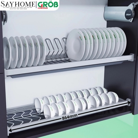 Giá chén bát cố định GROB GOP-H160/H170/H180/H190 hợp kim phủ Nano, nan Oval - Hàng chính hãng GROB