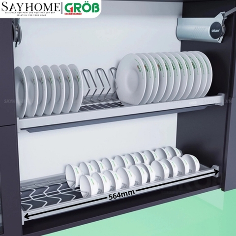 Giá chén bát cố định GROB GOP-H160/H170/H180/H190 hợp kim phủ Nano, nan Oval - Hàng chính hãng GROB