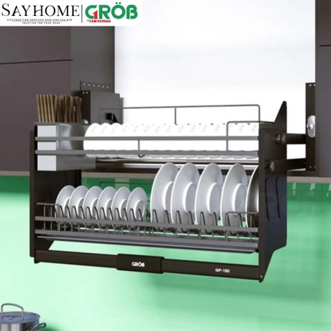 Giá chén bát GROB GP-160/170/180/190 nâng hạ hợp kim phủ Nano, nan dẹt - Hàng chính hãng GROB