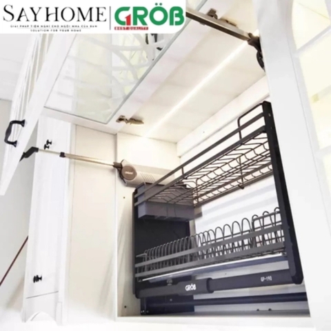 Giá chén bát GROB GP-160/170/180/190 nâng hạ hợp kim phủ Nano, nan dẹt - Hàng chính hãng GROB