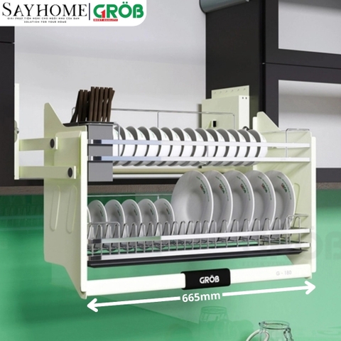 Giá chén bát nâng hạ GROB G-160/170/180/190 inox mạ Crom, nan dẹt - Hàng chính hãng GROB