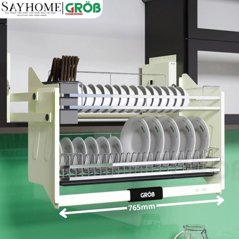 Giá chén bát nâng hạ GROB G-160/170/180/190 inox mạ Crom, nan dẹt - Hàng chính hãng GROB