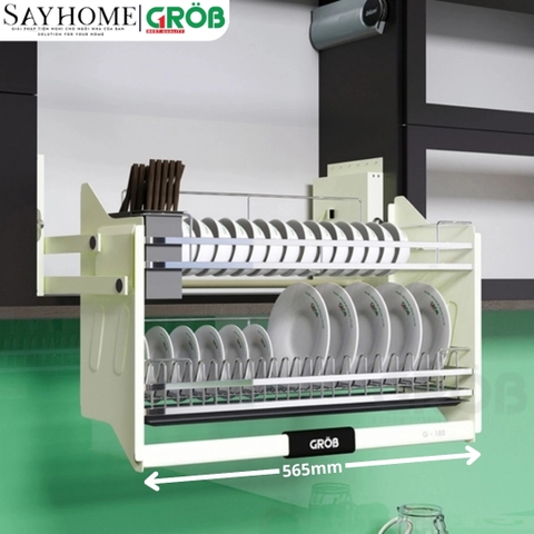 Giá chén bát nâng hạ GROB G-160/170/180/190 inox mạ Crom, nan dẹt - Hàng chính hãng GROB