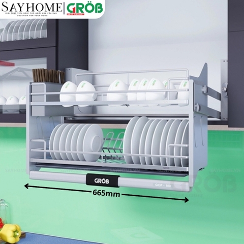 Giá chén bát nâng hạ GROB GOP-170/180/190 hợp kim phủ nano, nan Oval - Hàng chính hãng GROB