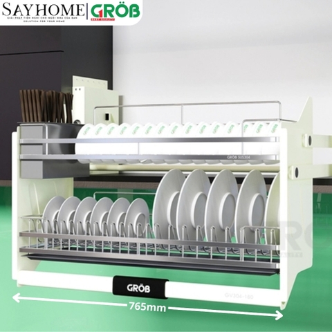 Giá chén bát nâng hạ GROB GV304-160/170/180/190 inox 304, nan dẹt - Hàng chính hãng Grob