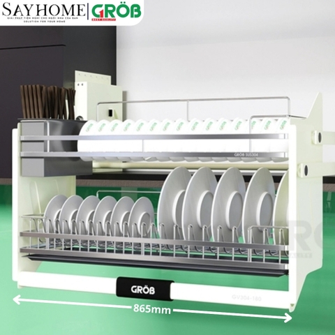 Giá chén bát nâng hạ GROB GV304-160/170/180/190 inox 304, nan dẹt - Hàng chính hãng Grob