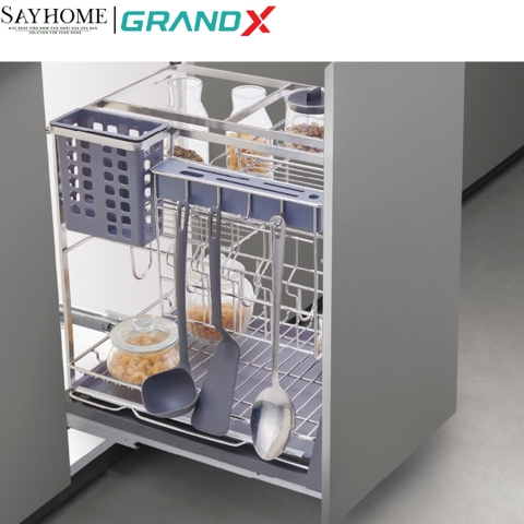 GIÁ ĐỰNG CHAI LỌ GIA VỊ DAO THỚT, INOX SUS304 GRAND X XK.25S2 -SAYHOME