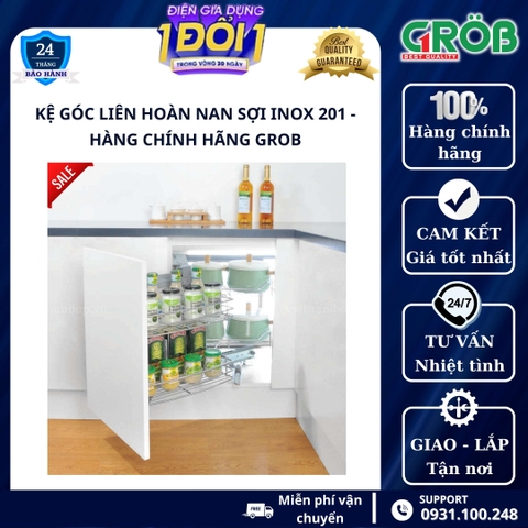 Kệ góc liên hoàn đa năng inox mạ Crom cao cấp GROB - Bảo hành chính hãng 2 năm