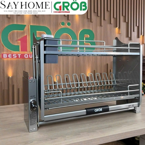 Giá chén bát nâng hạ GROB GOP-170/180/190 hợp kim phủ nano, nan Oval - Hàng chính hãng GROB