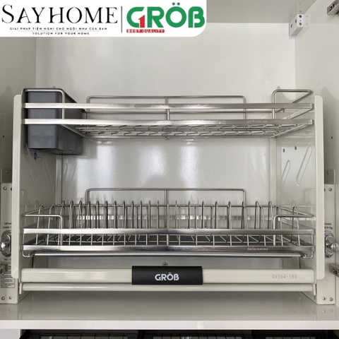 Giá chén bát nâng hạ GROB GV304-160/170/180/190 inox 304, nan dẹt - Hàng chính hãng Grob