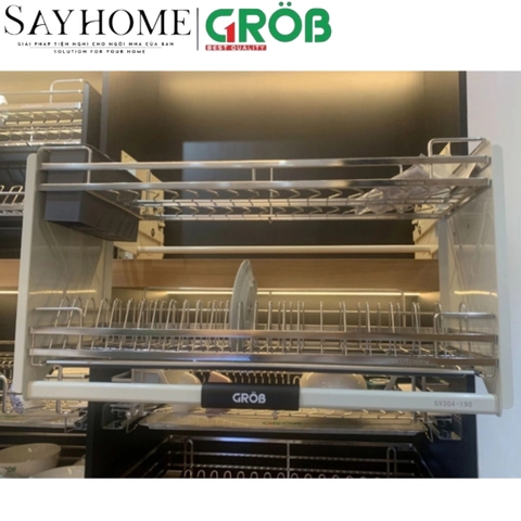 Giá chén bát nâng hạ GROB GV304-160/170/180/190 inox 304, nan dẹt - Hàng chính hãng Grob