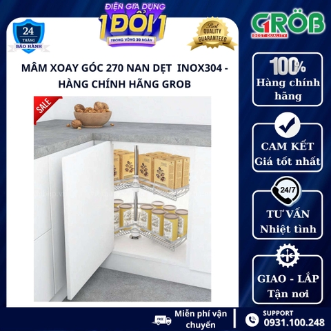 Mâm xoay góc 270 độ inox xước mờ SUS304 GROB - Nan dẹt