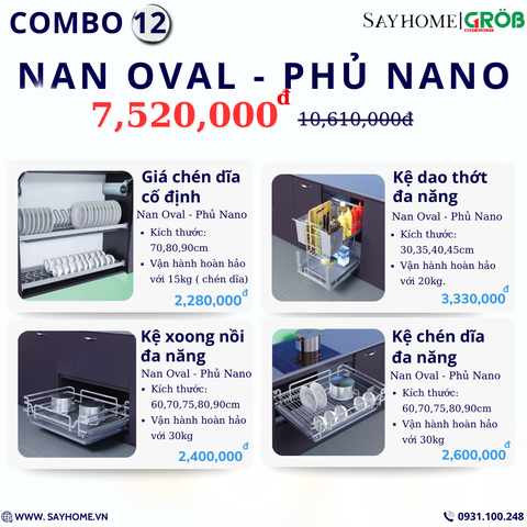 COMBO Phụ kiện tủ bếp cao cấp GROB - Combo 12