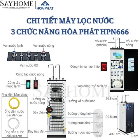 MÁY LỌC NƯỚC RO NÓNG NGUỘI LẠNH HOÀ PHÁT HPN666 SAYHOME