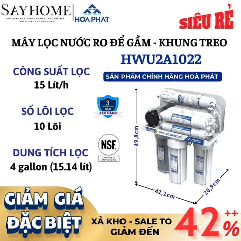 Máy lọc nước Hòa Phát HWU3A1022 RO để gầm không chân với 10 lõi lọc - Bảo hành chính hãng 36 tháng