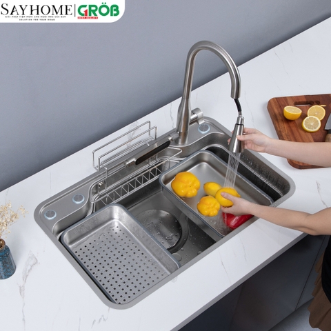 Chậu rửa bát GROB JP304-7848S, JP304-8248S 1 hố kiểu dáng Nhật Bản - Hàng chính hãng